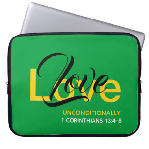 LOVE UNCONDITIONALLY Agape Christian Green Laptop Sleeve