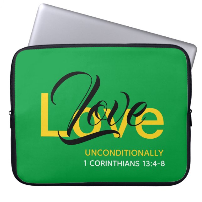 LOVE UNCONDITIONALLY Agape Christian Green Laptop Sleeve (Front)