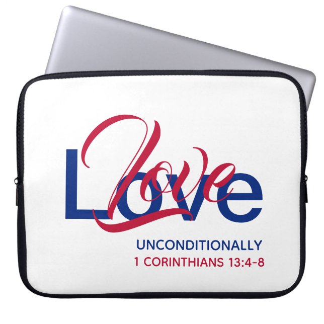 LOVE UNCONDITIONALLY Agape Christian White Laptop Sleeve (Front)
