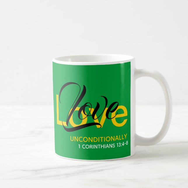 LOVE UNCONDITIONALLY Green Monogram Christian Coffee Mug (Right)