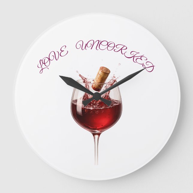 Love Uncorked Elegant Wine Splash Wedding Gift Large Clock (Front)