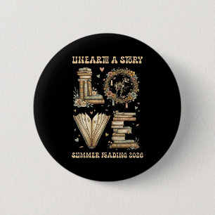 Love unearth a story summer reading 2026 dino 2 inch round button
