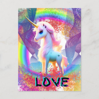 Love Unicorn Rainbow Postcard