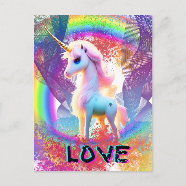 Love Unicorn Rainbow        Postcard (Front)