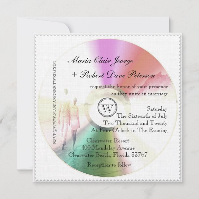 LOVE Unique Modern Retro CD Stamp Wedding Invites (Front)