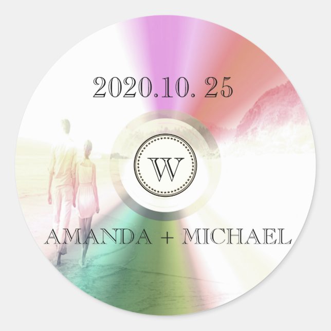 LOVE Unique Modern Retro CD Wedding Favour Classic Round Sticker (Front)