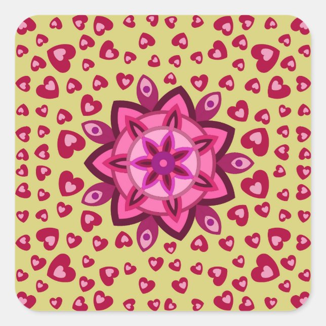 LOVE VALENTINE, BIRTHDAY PARTY GIFT WITH HEARTS SQ SQUARE STICKER (Front)