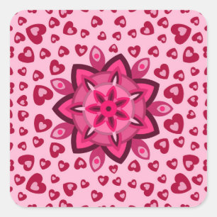 LOVE VALENTINE, BIRTHDAY PARTY GIFT WITH HEARTS SQ SQUARE STICKER
