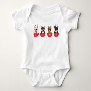Love Valentine French Bulldogs Baby Bodysuit