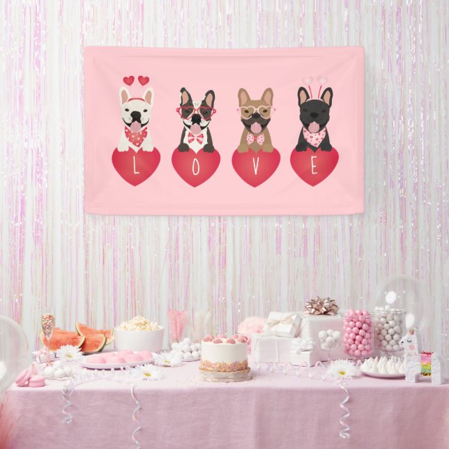Love Valentine French Bulldogs Banner (Party)