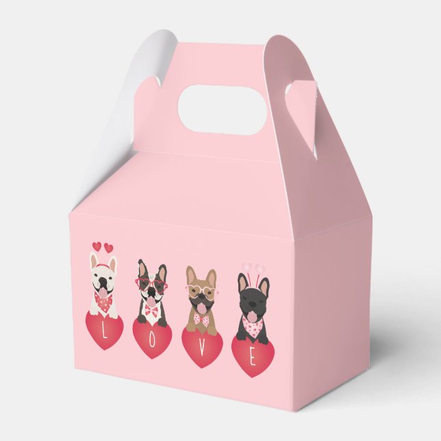 Love Valentine French Bulldogs Favor Box (Front Side)