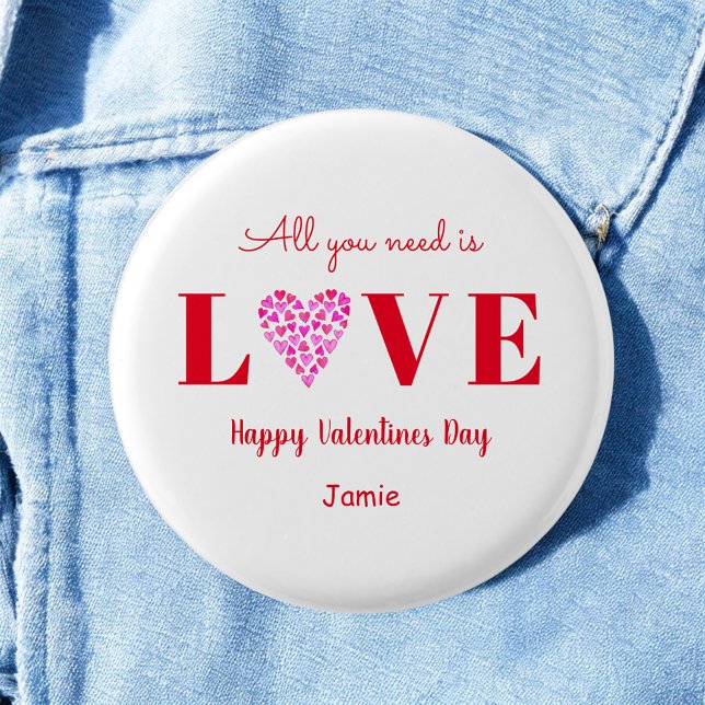 Love Valentine Galentine Heart Red White 1 Inch Round Button (Creator Uploaded)