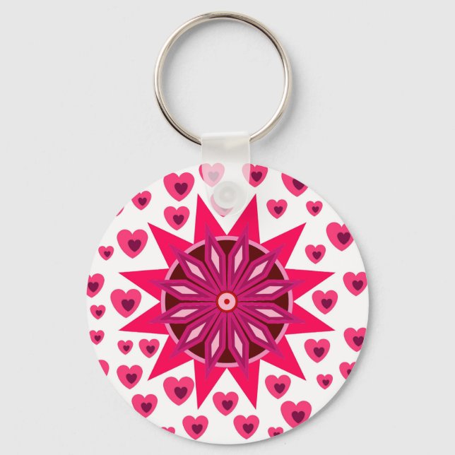 LOVE VALENTINE PARTY WITH HEARTS FLOWER GIFT KEYCH KEYCHAIN (Front)