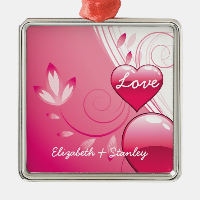 Love Valentine’s Day hearts swirls custom ornament (Front)