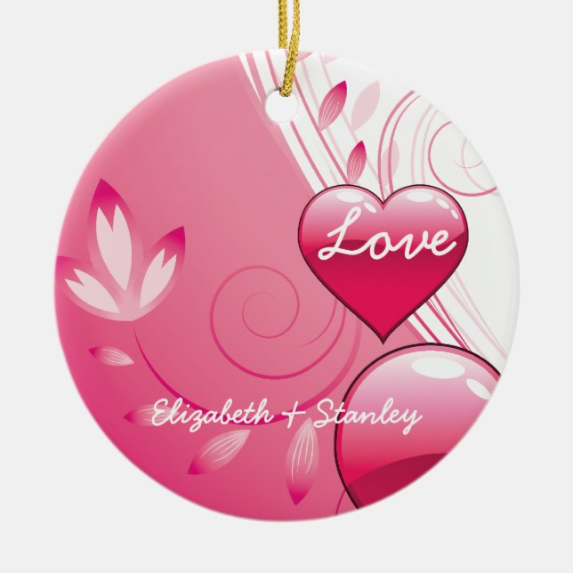 Love Valentine’s Day hearts swirls custom ornament (Front)