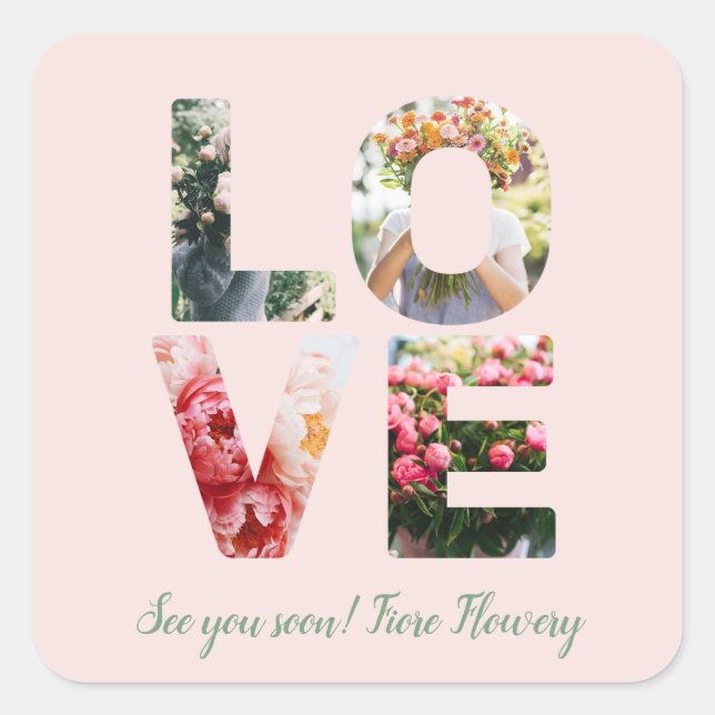 LOVE Valentine Theme Customizable Photo Letters Square Sticker (Front)