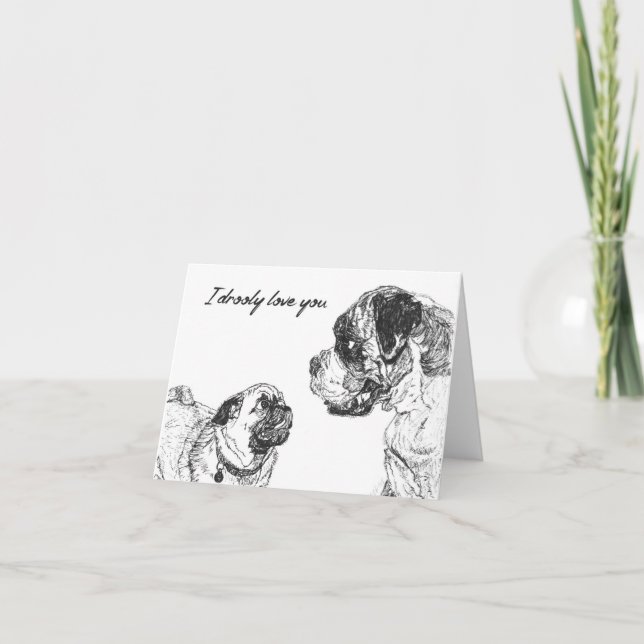 Love Valentines Couple Carlin Boxer chien Carte (Devant)