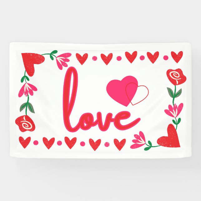 Love Valentine's Day 2.5x4 Vinyl Banner (Horizontal)