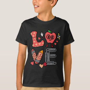 Love Valentines Day Apple Retro School Pre-k Teach T-Shirt