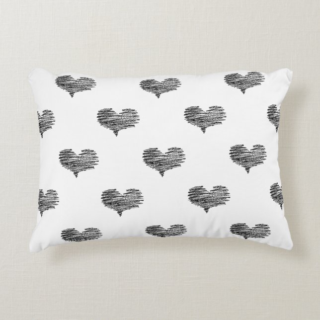Love Valentine's Day Black Heart Sketch Accent Pillow (Front)