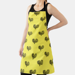 Love Valentine's Day Black Heart Sketch Apron