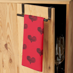 Love Valentine's Day Black Heart Sketch Kitchen Towel