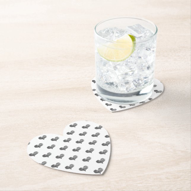 Love Valentine's Day Black Heart Sketch Paper Coaster (Insitu)