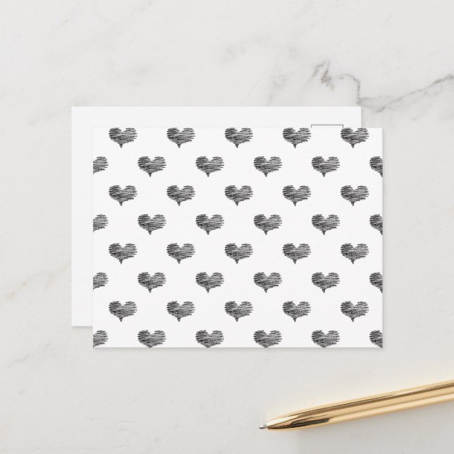 Love Valentine's Day Black Heart Sketch Postcard (Front/Back In Situ)