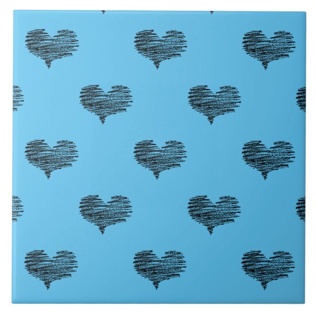 Love Valentine's Day Black Heart Sketch Tile (Front)