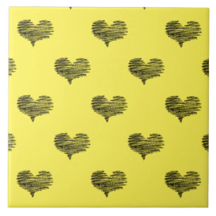 Love Valentine's Day Black Heart Sketch Tile