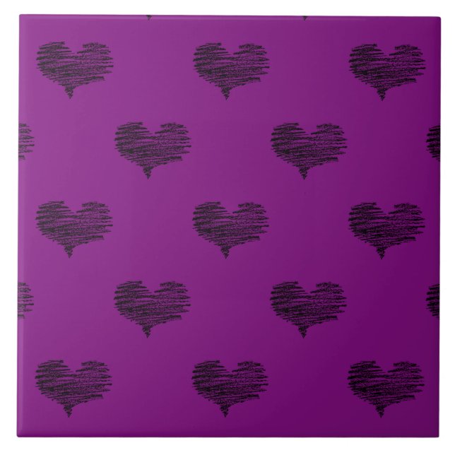 Love Valentine's Day Black Heart Sketch Tile (Front)