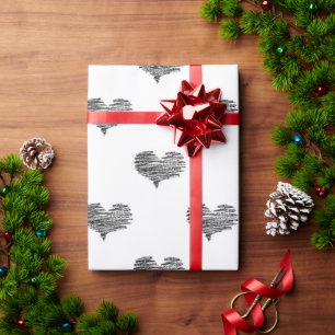 Love Valentine's Day Black Heart Sketch Wrapping Paper