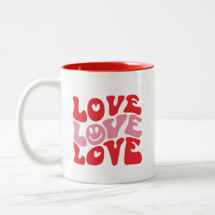 Love Valentine's Day Groovy Funny Holiday Two-Tone Coffee Mug