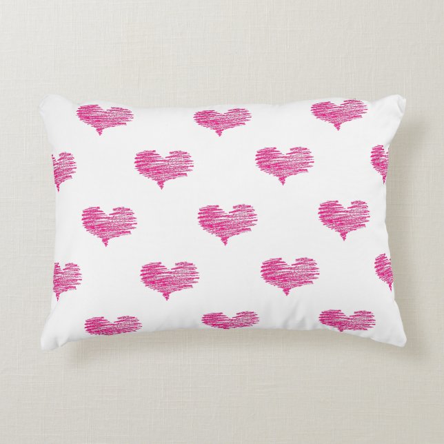 Love Valentine's Day Hot Pink Heart Sketch Accent Pillow (Front)