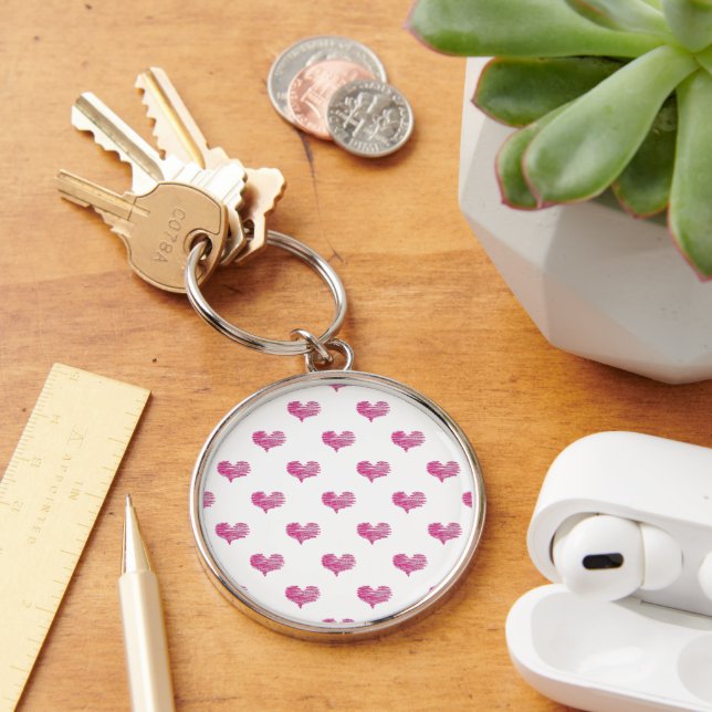 Love Valentine's Day Hot Pink Heart Sketch Keychain (Desk)