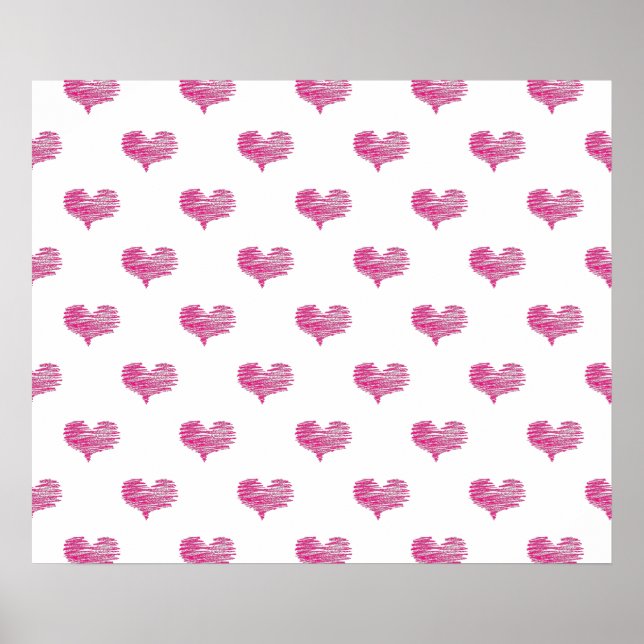 Love Valentine's Day Hot Pink Heart Sketch Poster (Front)