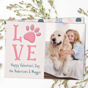 LOVE Valentines Day Paw Print Custom Pet Dog Photo Holiday Card