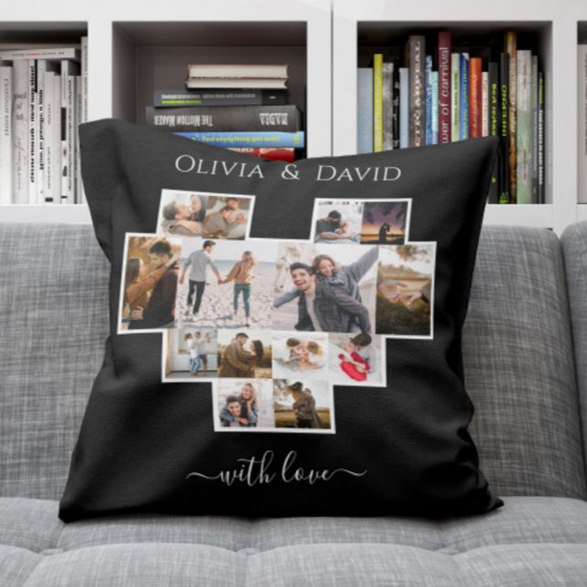 Love Valentine's Day Photo Collage Black Throw Pillow (Creator Uploaded)