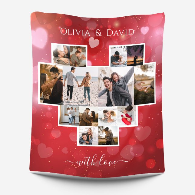 Love Valentine's Day Photo Collage Red Fleece Blanket (Creator Uploaded)