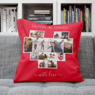 Love Valentine's Day Photo Collage Red Throw Pillow