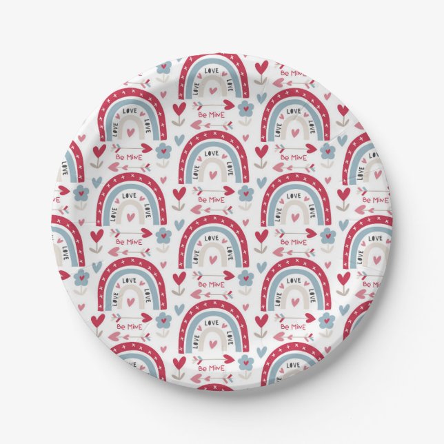 Love Valentines Day Round  Rainbow    Paper Plate (Front)