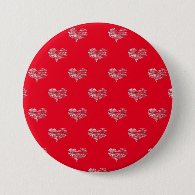 Love Valentine's Day White Heart Sketch 3 Inch Round Button (Front)