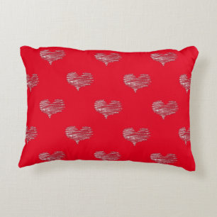 Love Valentine's Day White Heart Sketch Accent Pillow