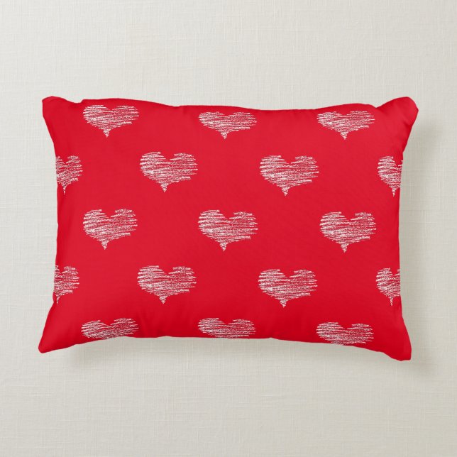 Love Valentine's Day White Heart Sketch Accent Pillow (Back)
