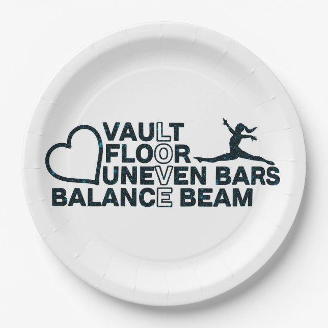 Love Vault Floor Uneven Bars Balance Beam  Rectang Paper Plate (Front)