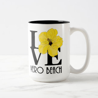 LOVE Vero Beach Yellow Hibiscus 15oz Two-Tone Coffee Mug