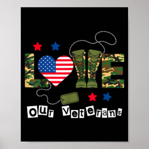 Love veterans day proud military american flag poster