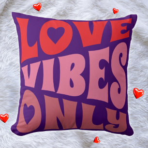 Love Vibes Only Groovy Typography Pink Purple Red Throw Pillow