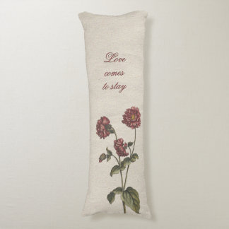 Love vintage floral, beige with romantic text  body pillow