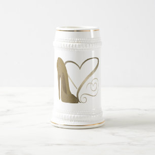Love Vintage Stiletto Shoe and Hearts Beer Stein